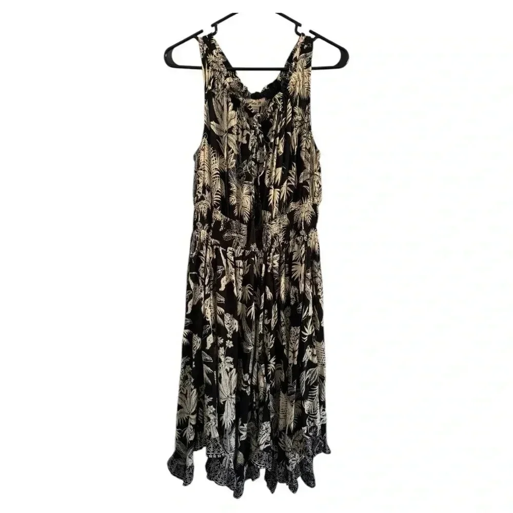 NWT Lola P Black Tan Sleeveless Stress Tropical Zoo Animal Print Dress Size M - Picture 5 of 16
